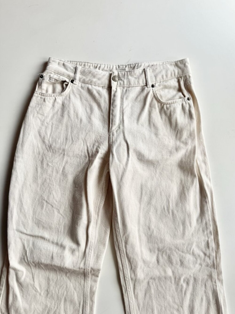 YERSE Ivory White 100% Organic Cotton Denim Mid Rise Wide Leg Jeans, Size M - Picture 6 of 15